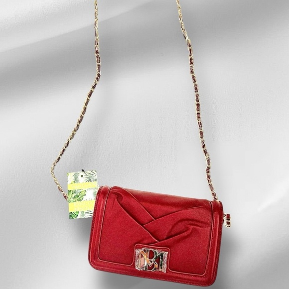 Badgley Mischka Handbags - Badgley Mischka Pleated Vegan Leather Purse Crossbody Bag Burgandy